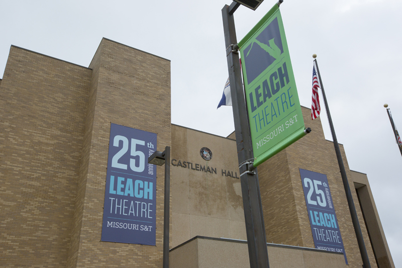 Leach Theatre banners outside of Castleman Hall