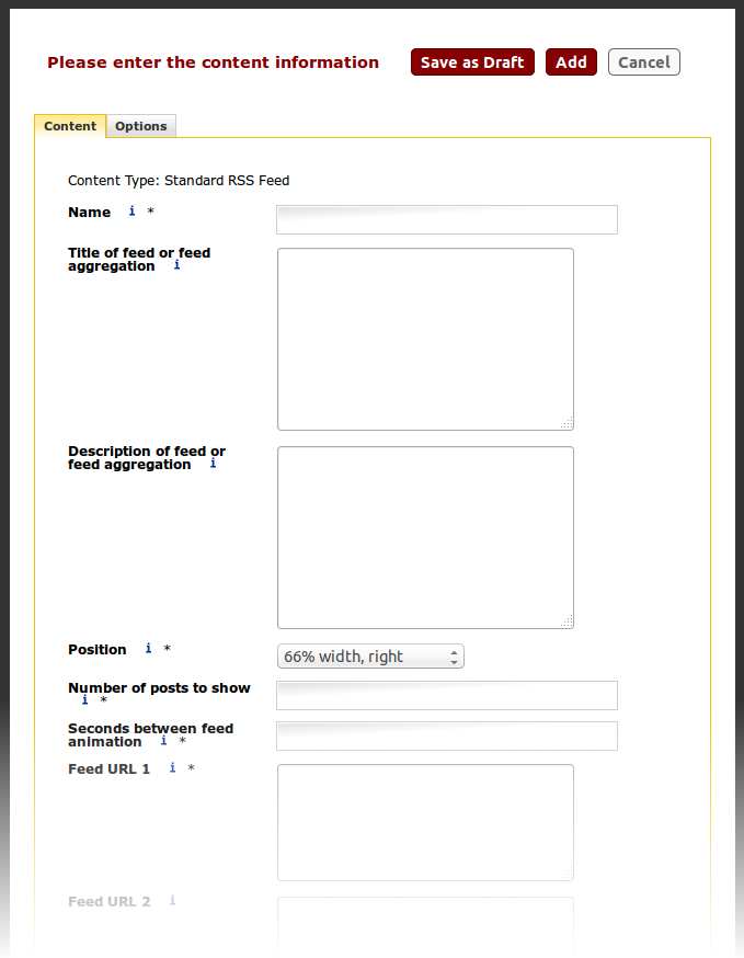 Direct Edit interface for the Standard RSS Feed content type